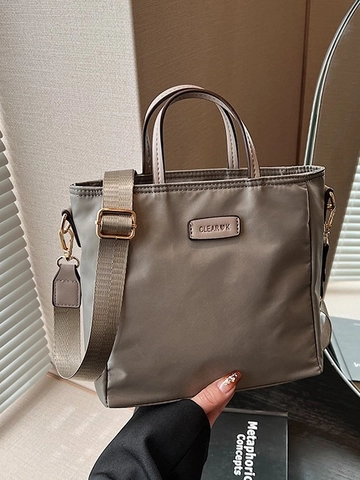 Bolso Cubo de Nailon para Mujer Bolso de Mano Informal para Conmutar Con Correa de Hombro Ancha Ajustable Color Sólido