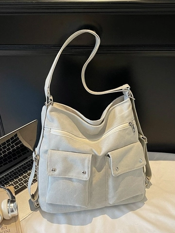 Sac Fourre-tout en Toile pour Femmes Grande Capacité Style Travail Sac à Bandoulière Avec Multi Poches Sangle Réglable