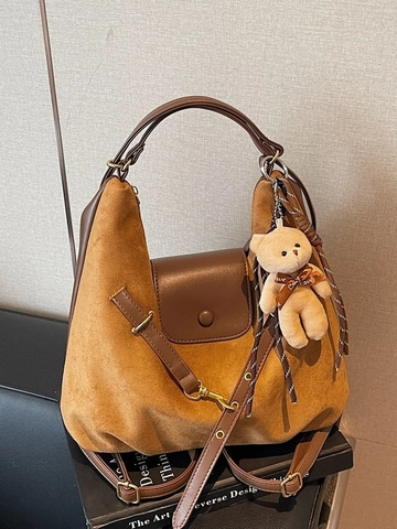 Sac Fourre-tout Vintage Imprimé Léopard pour Femmes Sac à Épaule en Cuir PU Sac Bandoulière Grande Capacité avec Pendentif