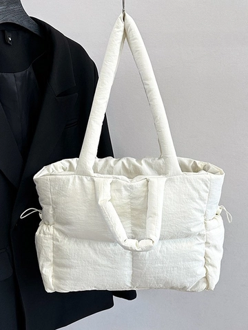 Bolso Tote Acolchado de Gran Capacidad para Mujer Tela de Nailon Cordón Ajustable Bolso de Hombro Casual de Mano