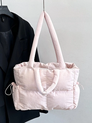 Bolso Tote Acolchado de Gran Capacidad para Mujer Tela de Nailon Cordón Ajustable Bolso de Hombro Casual de Mano
