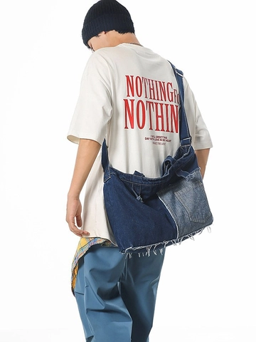 Große Kapazität Patchwork Jeans Tragetasche Retro Ausgefranste Kante Schultertasche Umhängetasche Für Damen Casual Alltag Tasche