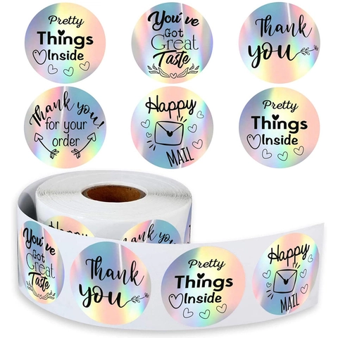 Pegatinas Holográficas Arcoíris Thank You Etiquetas Láser Redondas Para Embalaje De Pequeñas Empresas Sello De Sobre Rollo