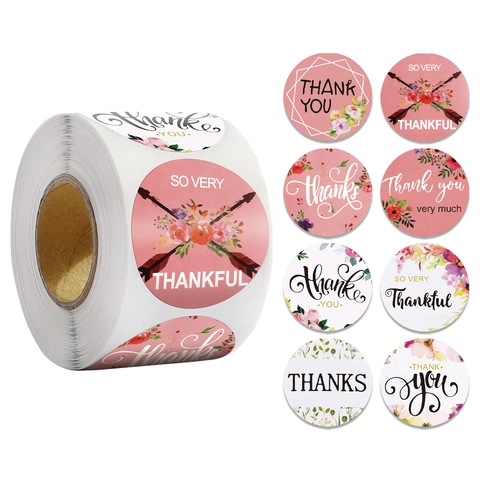 Dankeschön Etiketten Rolle Blumenmuster Runde Verschlussaufkleber Für Geschenkverpackungen Kleinunternehmen Schreibwaren Deko