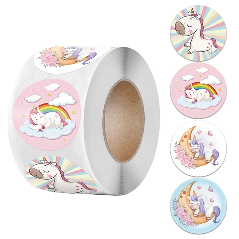 Adesivi Premio Unicorno Cartone Animato Etichette Decorative Autoadesive Rotonde Per Bambini Insegnanti Scuola Adesivi