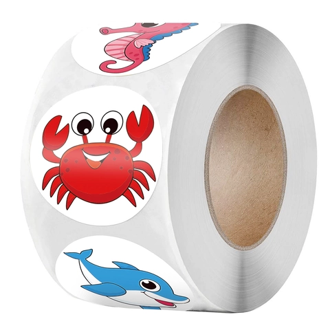 Adesivi Animali Marini Cartone Animato per Bambini Premio Aula Insegnante Carta Patinata Tema Vita Oceanica Etichette Scrapbooking