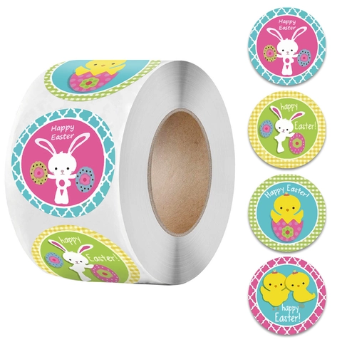 Adesivi in Rotolo Buona Pasqua Motivi Coniglio Pulcino Uovo Etichette Adesive Decorative Per Confezioni Regalo Fai Da Te