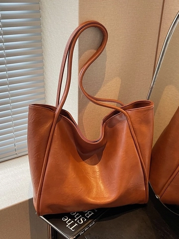 Large Capacity PU Leather Tote Bag For Women Vintage Underarm Shoulder Bag Minimalist Square Handbag For Daily Office Travel Commute