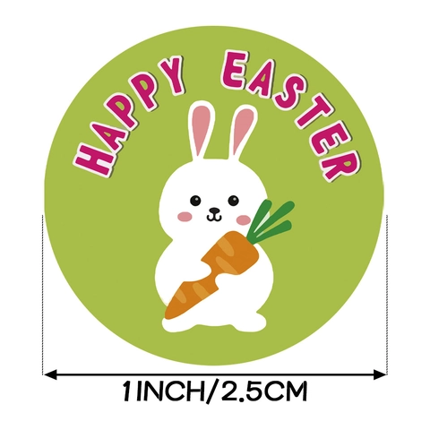 Round Happy Easter Theme Cartoon Rabbit Egg Chick Pattern Sticker For Kids DIY Craft Decoration Multi Color Self Adhesive Label
