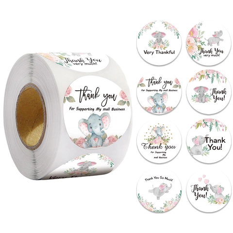 Cartoon Elefant Thank You Aufkleber Aquarell Floral Dekorativ Klebeetiketten Für Verpackung Scrapbooking Schreibwaren