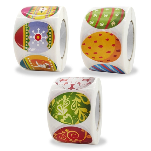 Rotolo di Adesivi per Uova di Pasqua Colorati Con Conigli Fiori Etichette Decorative Geometriche per Sigillatura Regali
