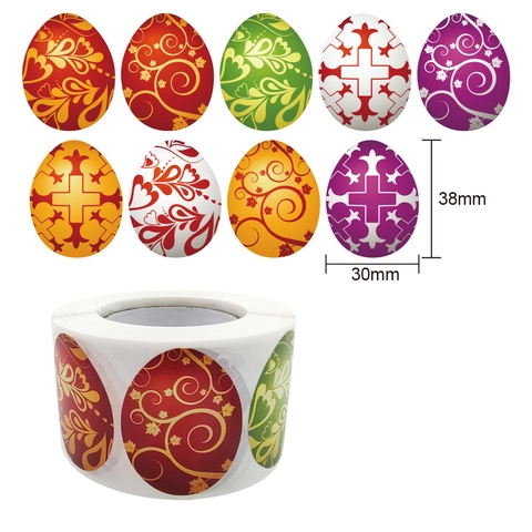 Rotolo di Adesivi per Uova di Pasqua Colorati Con Conigli Fiori Etichette Decorative Geometriche per Sigillatura Regali
