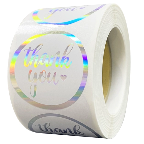 Adesivi Olografici Laser Thank You Arcobaleno Rotondi Etichette Autoadesive per Confezioni Regalo Business Sigillatura