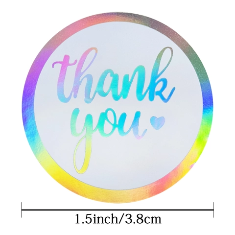 Adesivi Olografici Laser Thank You Arcobaleno Rotondi Etichette Autoadesive per Confezioni Regalo Business Sigillatura