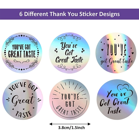 500 Pezzi Rotolo Adesivi Olografici Arcobaleno Thank You You've Got Great Taste Etichette Laser Per Confezioni Regalo Aziendali