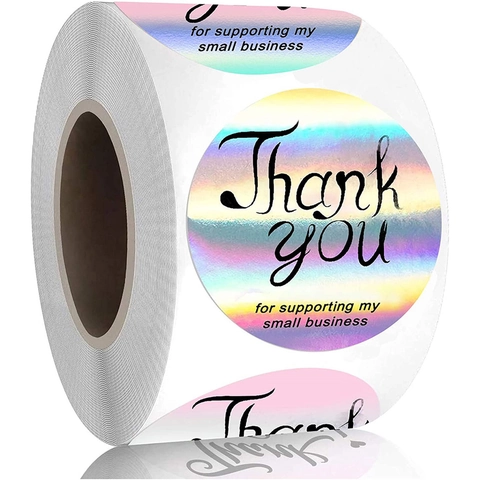 Holografische Laser Thank You Aufkleber Rolle Für Small Business Verpackung Runde Regenbogen Etiketten Für Geschenkversiegelung