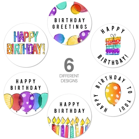 Colorful Happy Birthday Decorative Labels Roll With Balloon Candle Designs For Gift Wrapping Party Favors Sealing Stickers