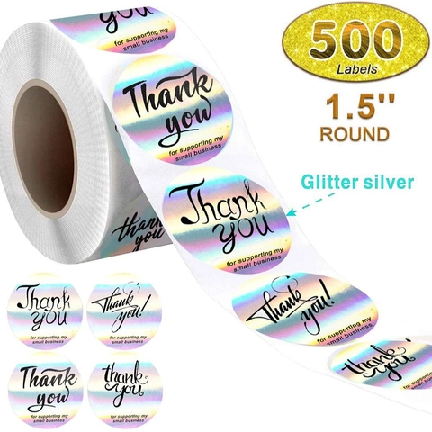 Holografische Laser Thank You Aufkleber Rolle Für Small Business Verpackung Runde Regenbogen Etiketten Für Geschenkversiegelung