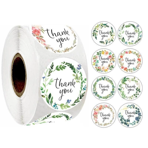 Rotolo di Adesivi Thank You Floreali Etichette Sigillanti Rotonde per Confezioni Regalo Busta Matrimonio Compleanno Festa Decor
