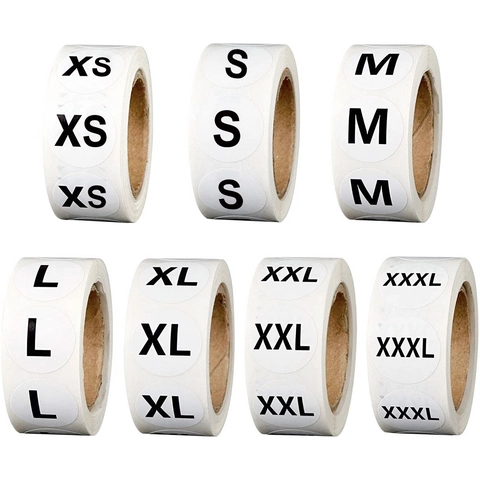 Weiße Runde Selbstklebende Größe Etiketten Aufkleber Für Kleidung Bekleidung Lager Einzelhandel Marker XS S M L XL XXL XXXL