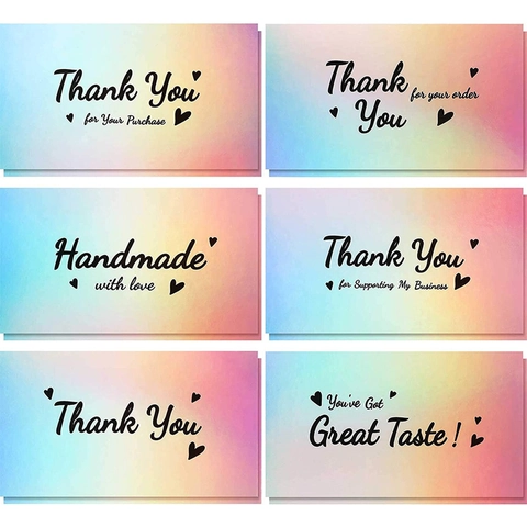 Biglietti di Ringraziamento Olografici per Piccole Imprese Design con Cuore Sfumato Arcobaleno Supporto per la Mia Attività Regalo di Apprezzamento Inserti per Imballaggio