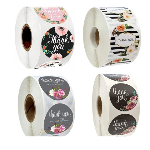 500 Pezzi Adesivi a Rotolo Thank You Motivo Floreale Rotondo Etichette Adesive per Regali Aziendali Buste Decorazione Sigillo