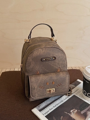 Damen Mini Katzenohr Rucksack Vintage PU Leder Süß Cartoon Kleiner Schulranzen Mit Kettenriemen Mode Täglich Reisen Rucksack