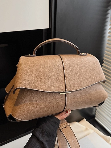 Damen Mode PU Leder Umhängetasche Nahtdetail Lychee Muster Handtasche Mit Griff Für Den Täglichen Büroalltag