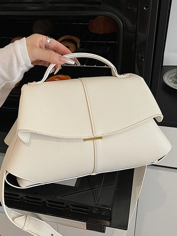 Damen Mode PU Leder Umhängetasche Nahtdetail Lychee Muster Handtasche Mit Griff Für Den Täglichen Büroalltag