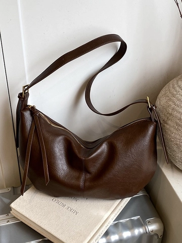 Borsa a Spalla da Donna in Pelle PU di Grande Capacità Borsa Hobo Vintage Superficie Morbida Borsa a Tracolla Casual