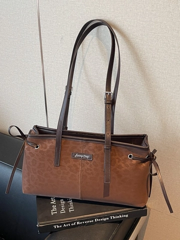 Borsa a Spalla Sottobraccio in Pelle PU con Stampa Leopardata Retro Donna Grande Capacità Urban Semplice Tote Bag Tracolla
