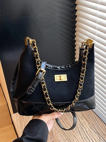 Vintage PU Σουέντ Καπιτονέ Τσάντα Hobo για Γυναίκες Με Αλυσίδα Τσάντα Ώμου Χιαστί Μόδα Casual Patchwork Τσάντα