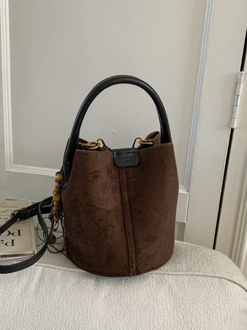 Bolso Cubo Estilo Gamuza PU para Mujer Moda Leopardo Color Sólido Bolso de Mano Con Borla de Cuentas de Madera Bolso de Hombro