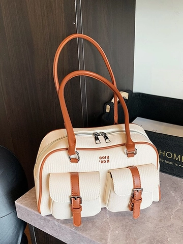 Borsa Sottobraccio Boston in Pelle PU Vintage da Donna Moda Autunno Inverno Borsa a Mano Pendolare Con Ciondolo Orsetto