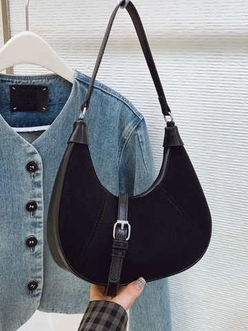 Borsa Hobo Mezzaluna in Pelle PU Vintage Francese per Donna Borsa a Spalla Sottobraccio con Cuciture Patchwork Retro
