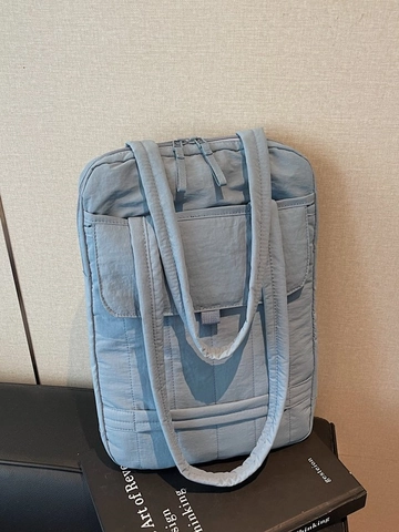 Large Capacity Quilted Laptop Tote Bag For Women Vertical Shape Polyester Cloth Commuter Tablet Storage Shoulder Bag