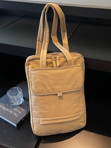 Large Capacity Quilted Laptop Tote Bag For Women Vertical Shape Polyester Cloth Commuter Tablet Storage Shoulder Bag
