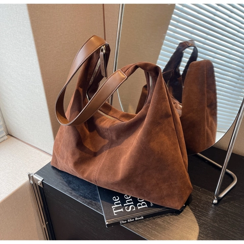 Retro Matte PU Hobo Tote Bag Große Kapazität Pendler Unterarm Schultertasche Herbst Winter Wildleder Optik Minimalistische Handtasche