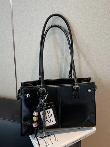 Damen Große Kapazität PU Leder Tote Bag Retro Lässige Pendler Schultertasche Mit Abnehmbarem Kartenhalter Anhänger Handtasche