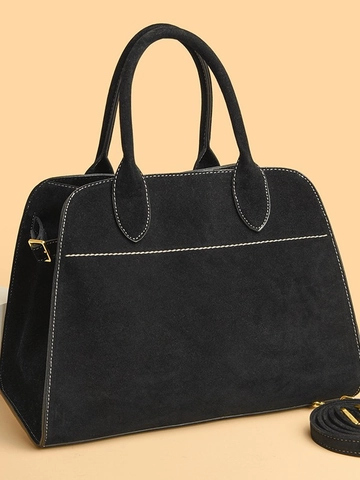 Borsa Tote da Donna Vintage di Grande Capacità in Tessuto Resistente all'Usura con Cuciture a Contrasto e Tracolla Rimovibile