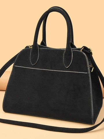 Borsa Tote da Donna Vintage di Grande Capacità in Tessuto Resistente all'Usura con Cuciture a Contrasto e Tracolla Rimovibile