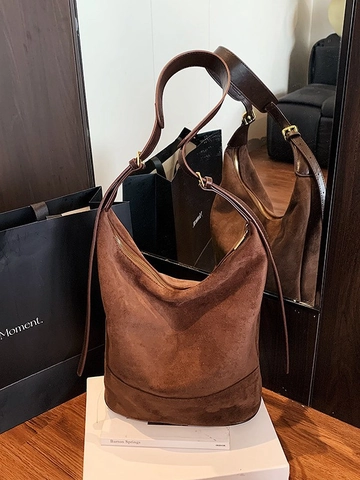 Borsa Hobo Donna Vintage in Finto Scamosciato Grande Capacità Borsa a Secchiello Con Tracolla Regolabile Retro Minimalista Tote