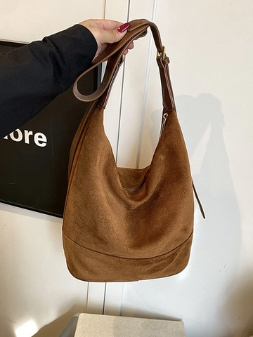Borsa Hobo Donna Vintage in Finto Scamosciato Grande Capacità Borsa a Secchiello Con Tracolla Regolabile Retro Minimalista Tote