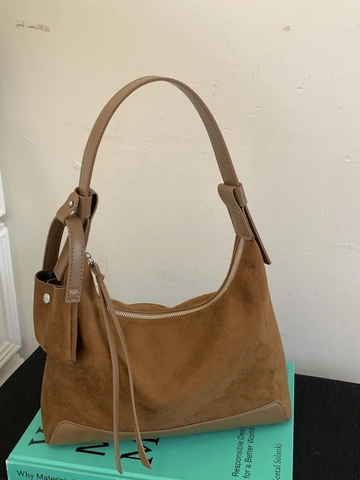 Sac à Épaule Hobo Vintage en PU Aspect Daim Femmes Sac Sous les Bras Minimaliste Style Coréen Avec Mini Pochette Détachable