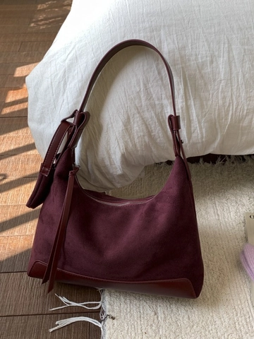 Sac à Épaule Hobo Vintage en PU Aspect Daim Femmes Sac Sous les Bras Minimaliste Style Coréen Avec Mini Pochette Détachable