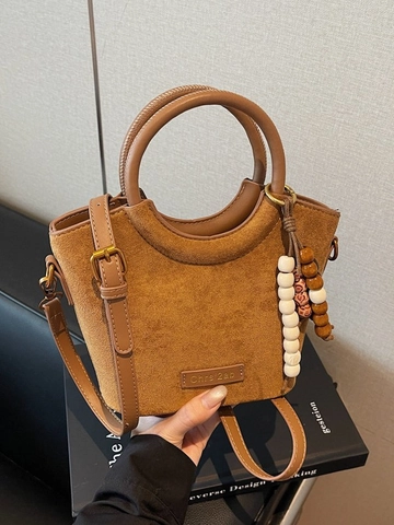 Bolso de Hombro de Cuero PU Mate Vintage para Mujer Con Asa Redonda Borla de Cuentas Bolso de Cubo Cruzado con Estampado de Leopardo