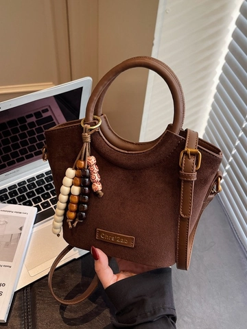 Bolso de Hombro de Cuero PU Mate Vintage para Mujer Con Asa Redonda Borla de Cuentas Bolso de Cubo Cruzado con Estampado de Leopardo