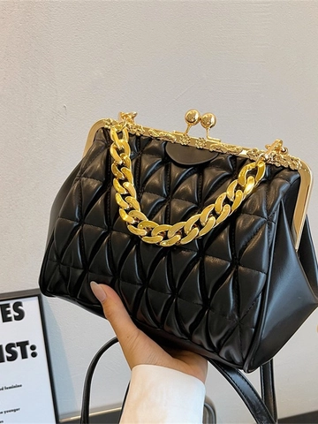 Borsa a Spalla Trapuntata in Pelle PU Vintage per Donna Moda Borsa a Mano con Catena Dorata Spessa Retro Sotto l'Ascella