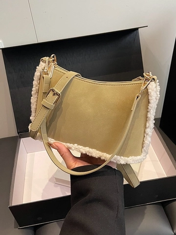 Borsa a Spalla in Pelle PU Opaca Vintage per Donna Borsa Sotto l'Ascella Patchwork in Lana d'Agnello Borsa a Tracolla Moda Autunno