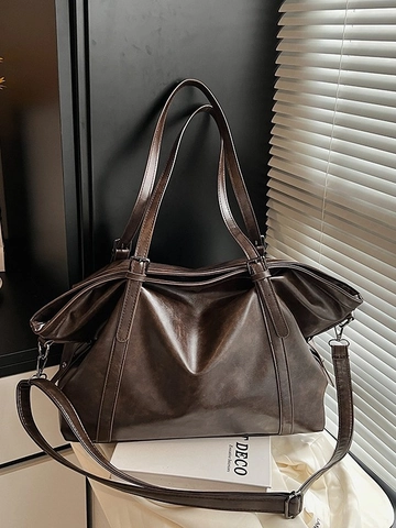 Retro PU Leder Tote Bag Damen Große Kapazität Vintage Unterarm Umhängetasche Mode Pendler Umhängetasche Verstellbarer Riemen